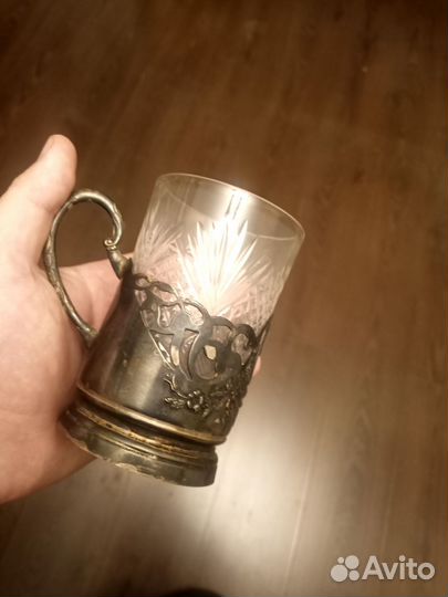 Подстаканник,стакан и царская серебряная ложечка