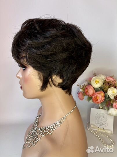 Парик из натуральных волос каштан стрижка