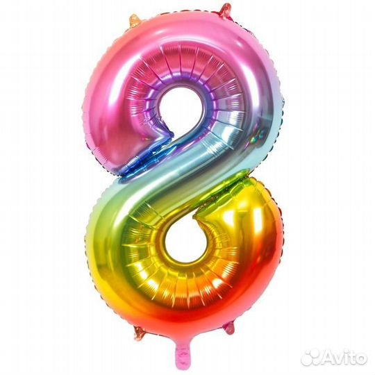 Воздушный шар цифра 8 металлик радуга 86см Китай