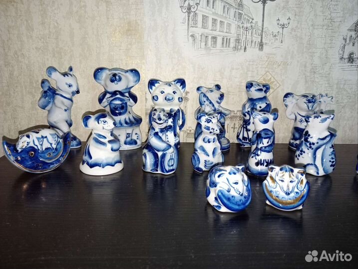 Фарфоровые фигурки мышей/крыс, Гжель