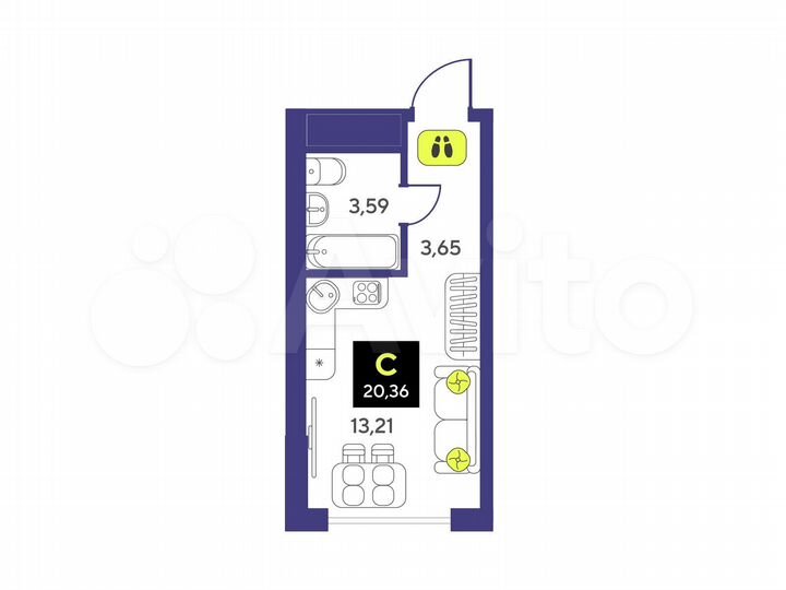 Квартира-студия, 20,4 м², 2/14 эт.