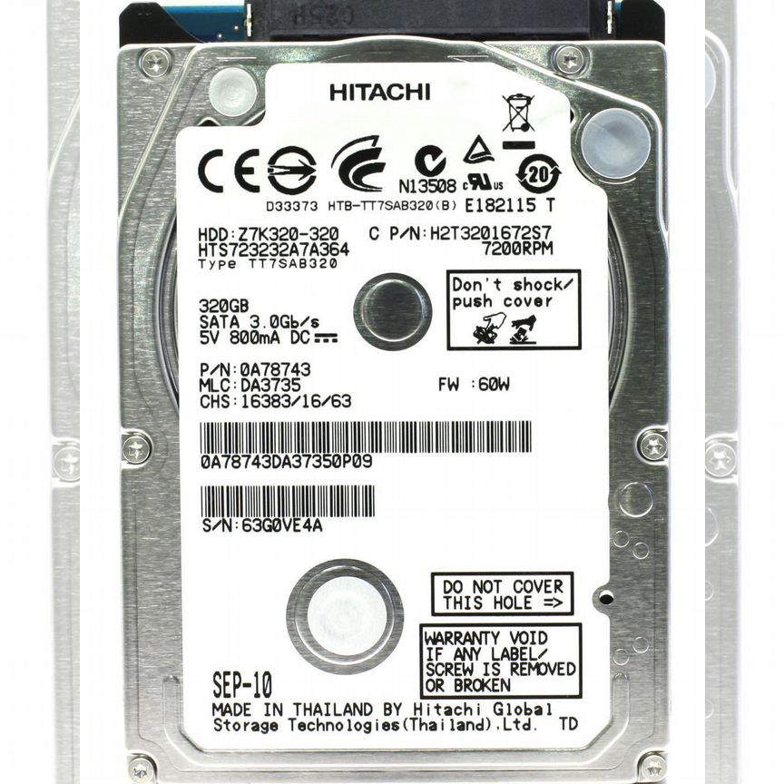 [0A78743] Жесткий Диск Hitachi 320gb Sata2 2,5" Hdd 0a78743