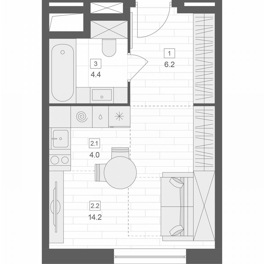 Апартаменты-студия, 28,8 м², 9/10 эт.