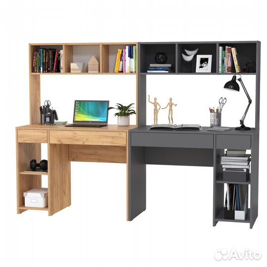 Два рабочих компьютерных стола Mobi Комфорт 12.77F цвет дуб крафт золотой/тёмно-серый