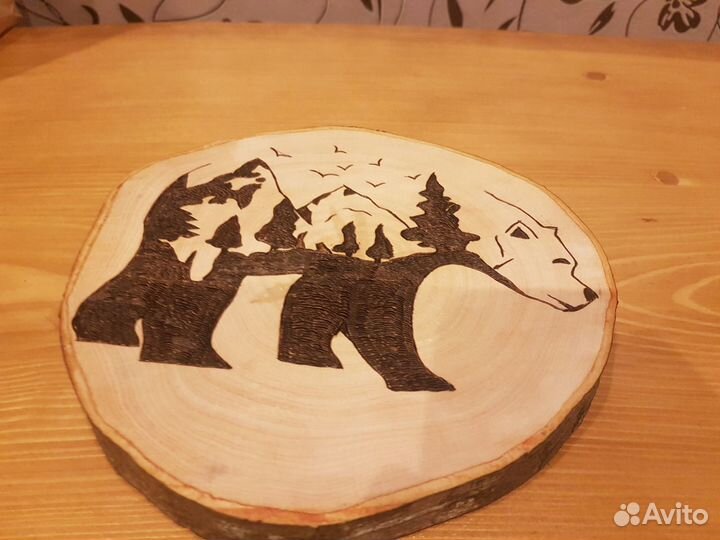 Выжженый рисунок на спиле ольхи