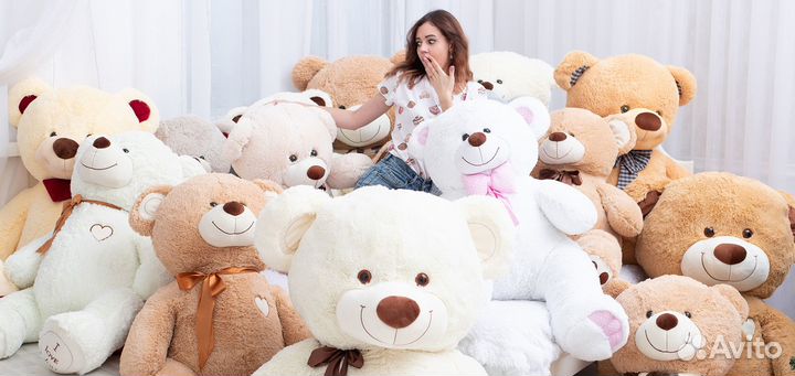 Большие плюшевые медведи, панды, акулы c доставкой