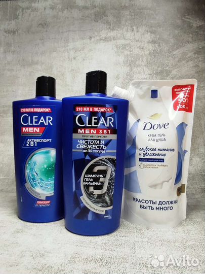 Шампунь Clear, крем-гель Dove