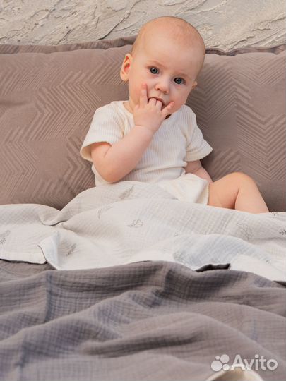 Серый плед детский муслиновый 4-слойный 90x120