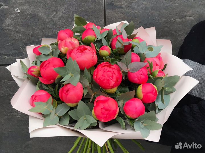 Пионы коралл сансет премиум букет доставка