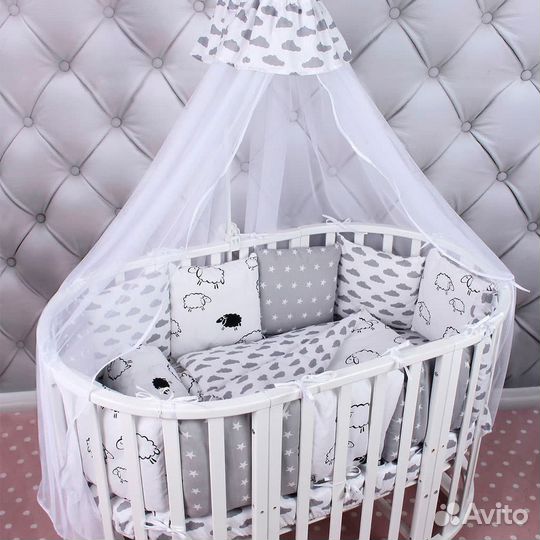 Кроватка трансформер 7в1 + 14 предметов «Под ключ«