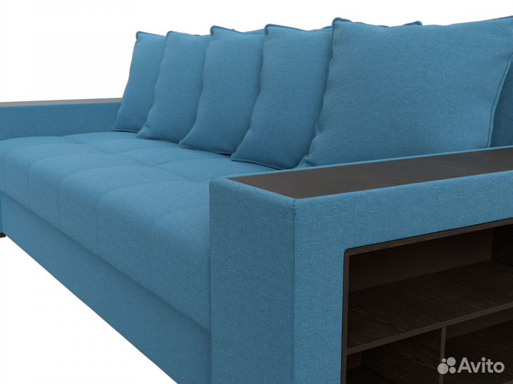 Диван прямой Дубай полки справа, рогожка, амур голубой