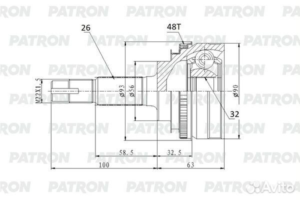 Patron PCV2159 шрус наружный 32X56X26 toyota camry