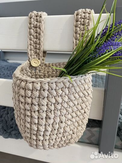 Подвесная корзина для хранения коричневая