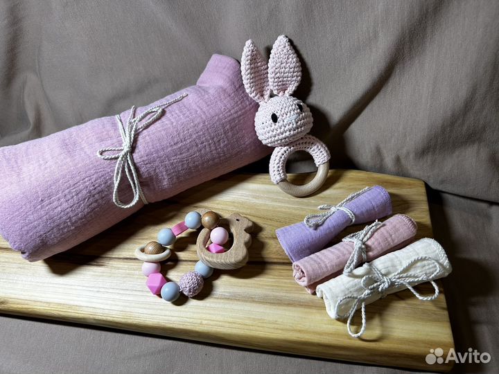 Набор на рождение, крещение с можжевел.бусинами