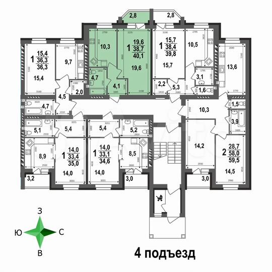 1-к. квартира, 40,1 м², 3/5 эт.
