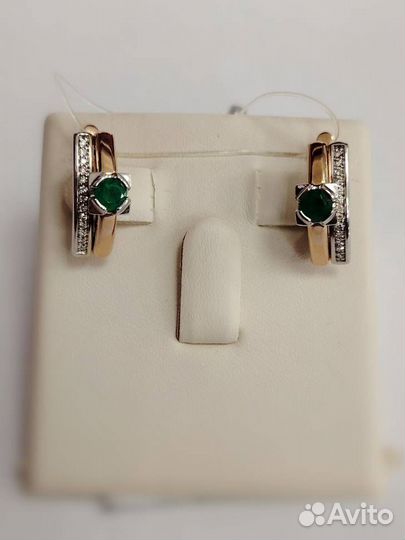 Серьги с изумрудами и бриллиантами 4,78гр 585