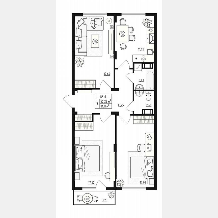 3-к. квартира, 81,1 м², 2/4 эт.