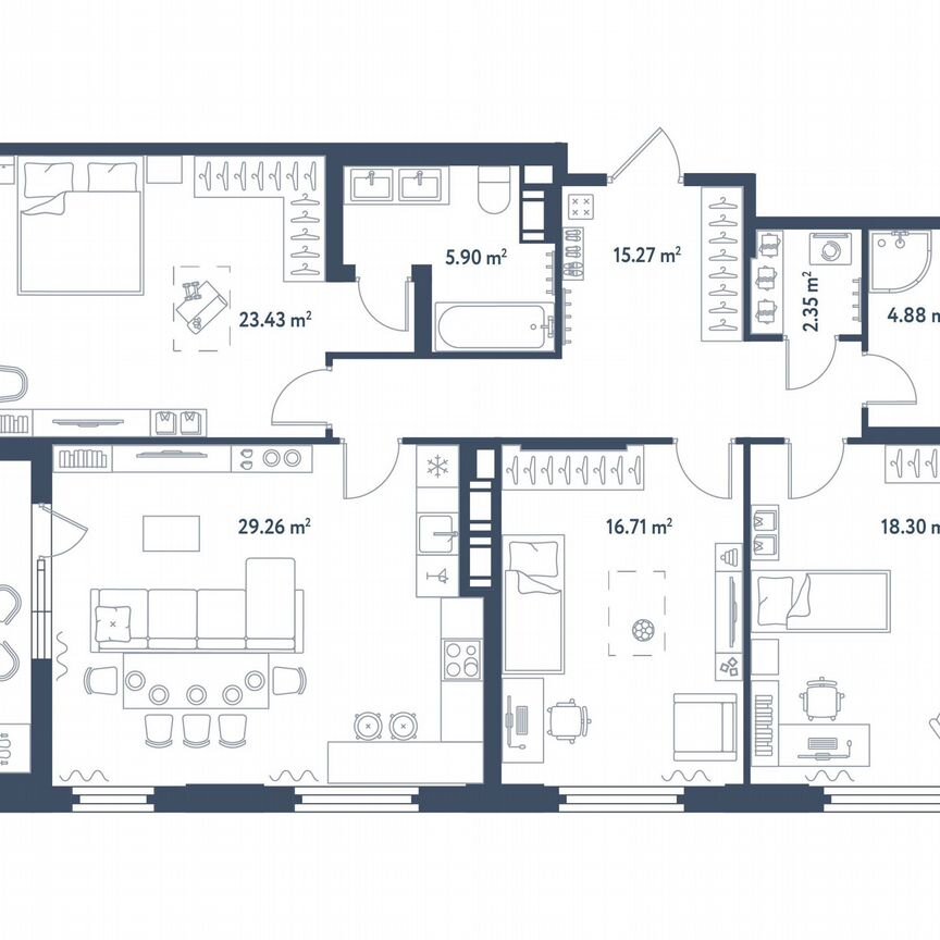 3-к. квартира, 119 м², 9/11 эт.