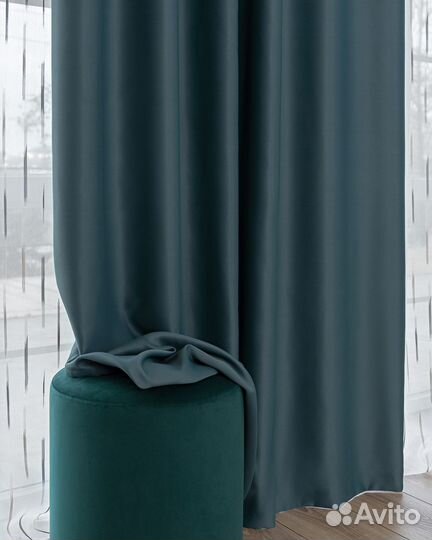 Шторы блэкаут Амадео морская волна новые пошив