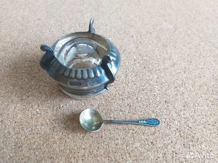 Солонка мельхиор + ложечка серебро 875