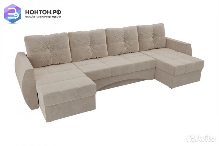 Диван п-образный еврокнижка Сатурн бежевый