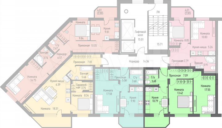 2-к. квартира, 56,9 м², 4/16 эт.