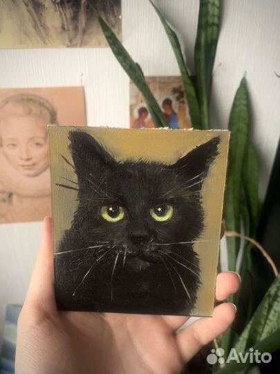 Картина маслом портрет черного кота