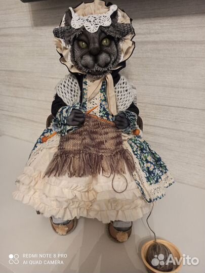 Текстильная работа, кошка. Ручная работа