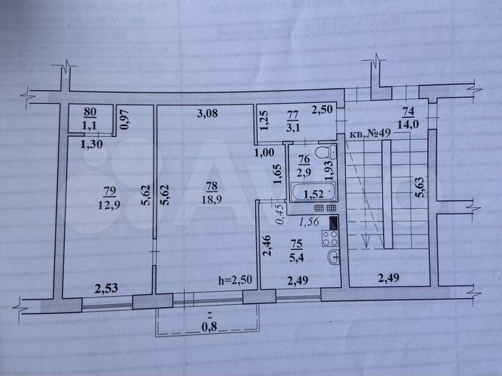 2-к. квартира, 44 м², 3/5 эт.