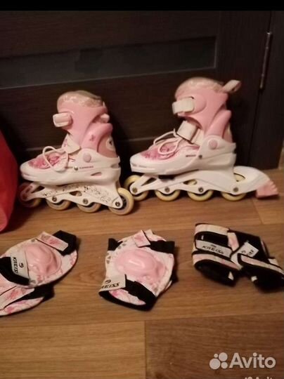 Раздвижные роликовые коньки Китти+защита+шлем+сумк