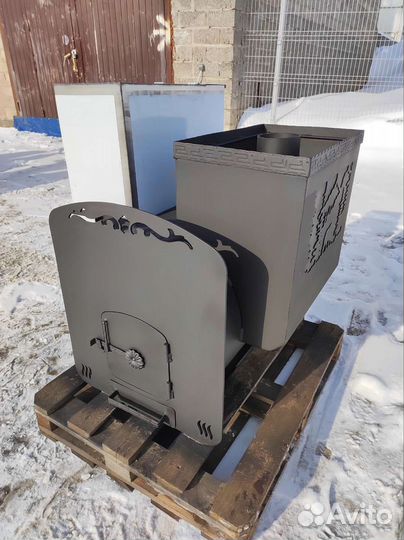 Банная печь на три помещения медведь ковка