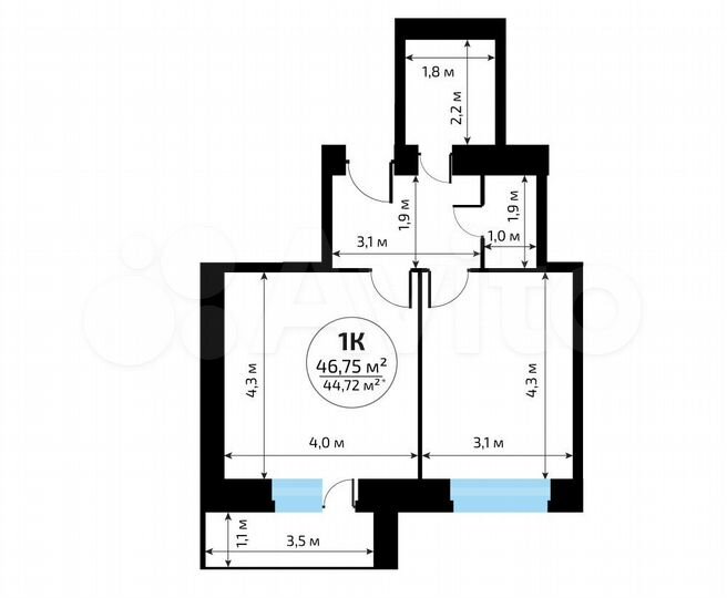 1-к. квартира, 44,7 м², 10/16 эт.