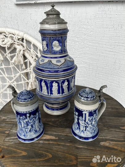 Кувшин пивной J.W. Remy с двумя кружками. Германия