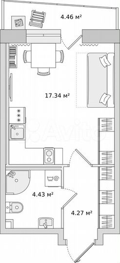 Квартира-студия, 26,1 м², 19/23 эт.