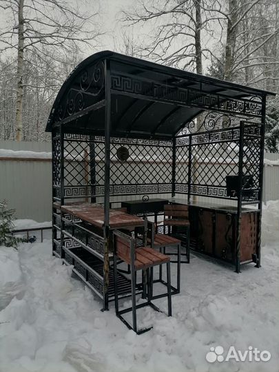 Мангал с печью под казан и крышей