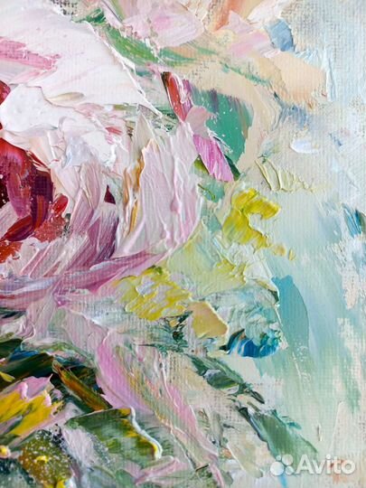 Картина маслом с цветами 40х30см.букет цветов