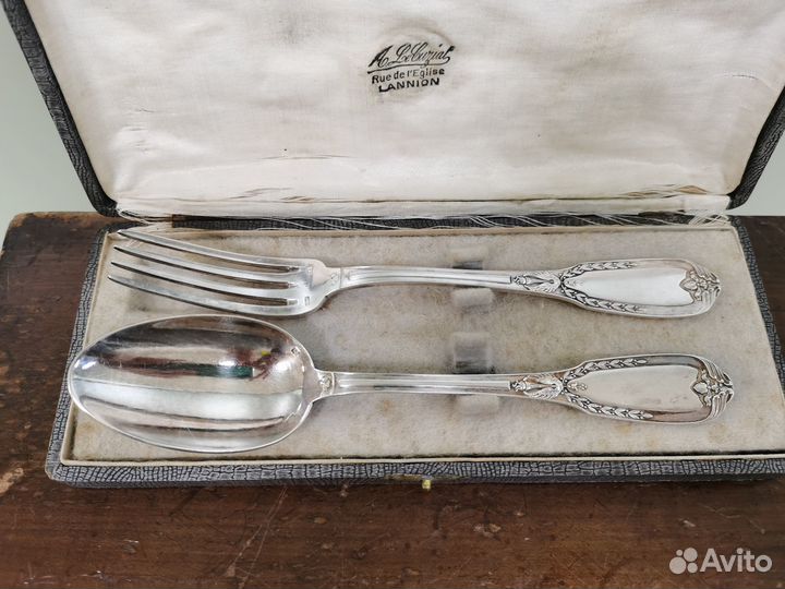 Набор эгоист ложка вилка серебро 19 век Франция