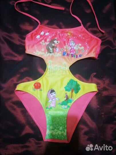 Купальник для девочек, Маша и медведь +шапка