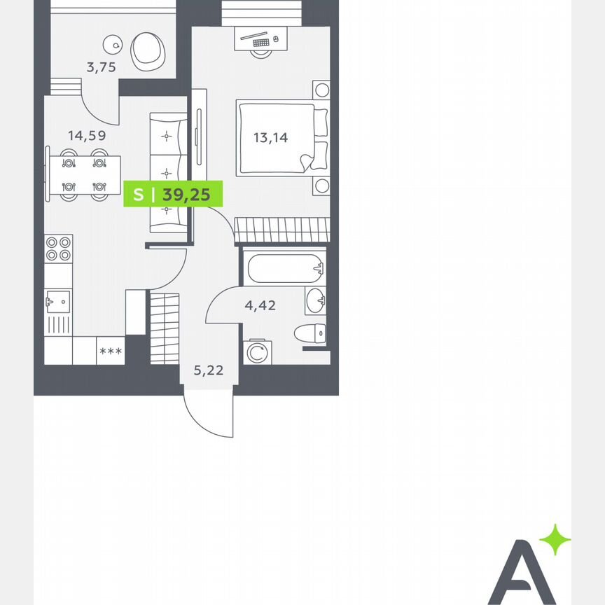 1-к. квартира, 39,3 м², 1/12 эт.