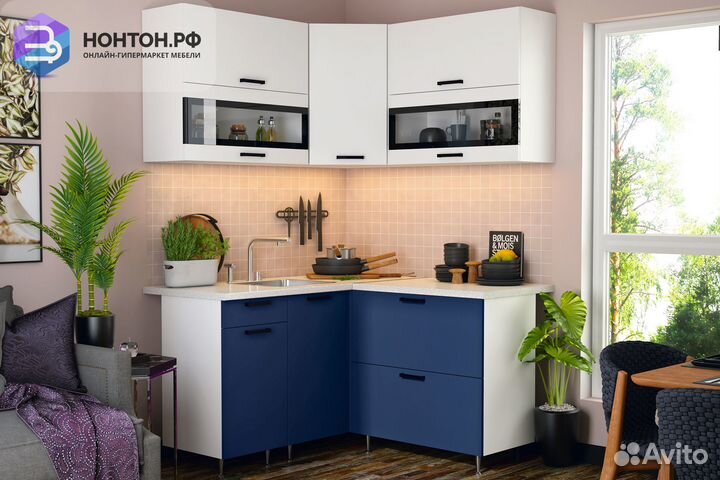 Кухня Техно 1.4 на 1.4 м компоновка №2 белый снег