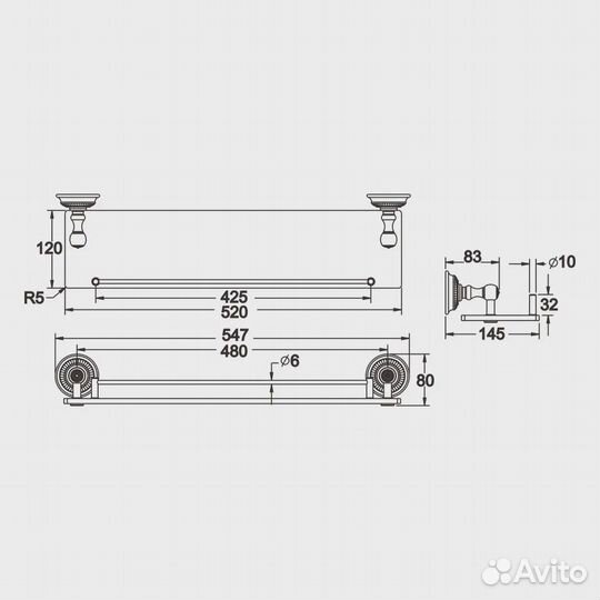 Полка стеклянная Rose RG1419Q, бронза