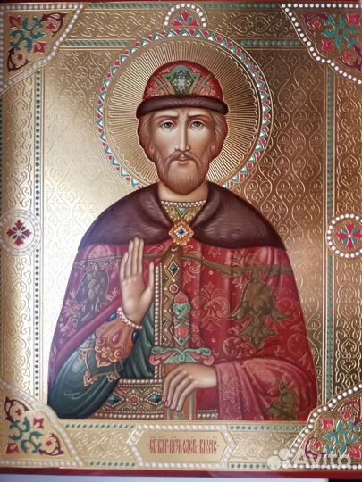 Писаная икона св.Олега Брянского с позолотой