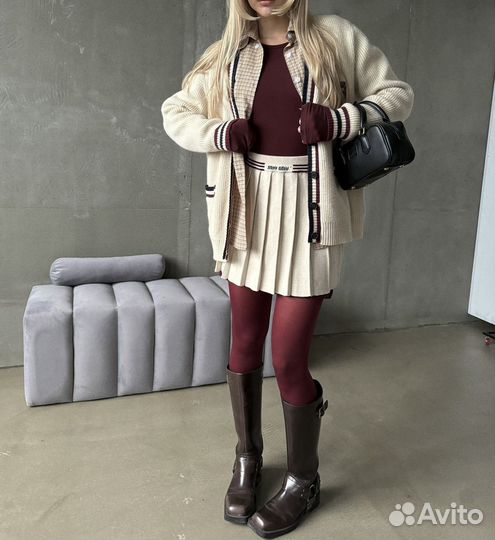 Кардиган miu юбка miu miu лонгслив