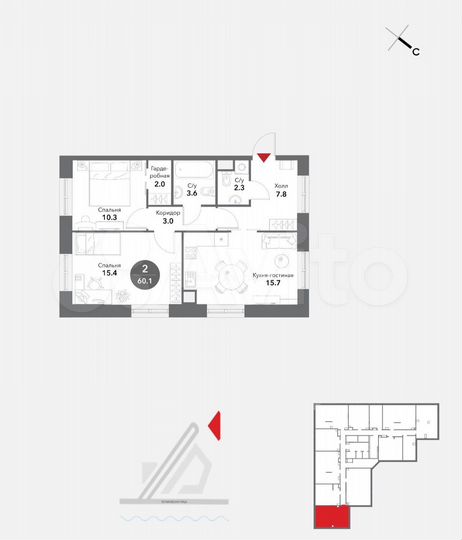 3-к. апартаменты, 60,2 м², 6/19 эт.