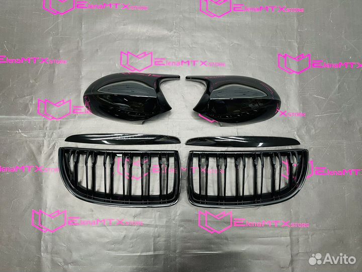 Накладки зеркал + Решетка радиатора BMW E90 дорест