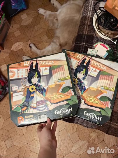 Коробка из под пиццы калобарации додо и геншин