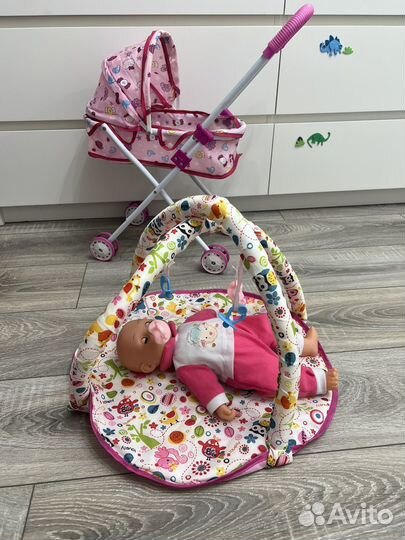 Кукла мягкая, коляска игрушечная