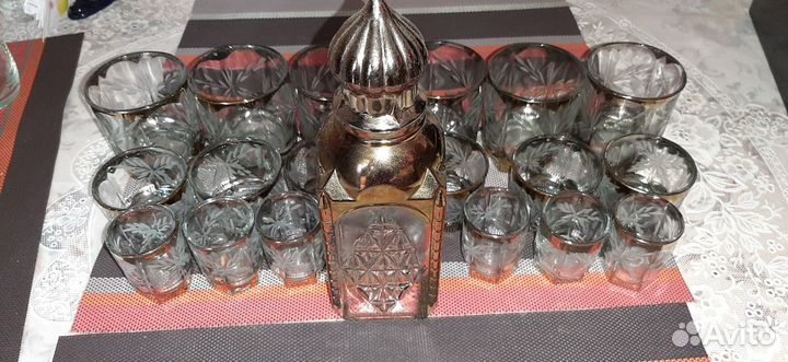 Винтажный графин рюмки стаканы : 19 предметов