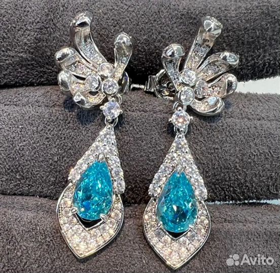 Серьги серебро 925 пробы с турмалин Параиба