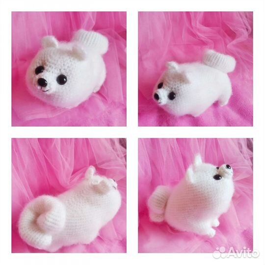 Вязаный шпиц собачка ручная работа